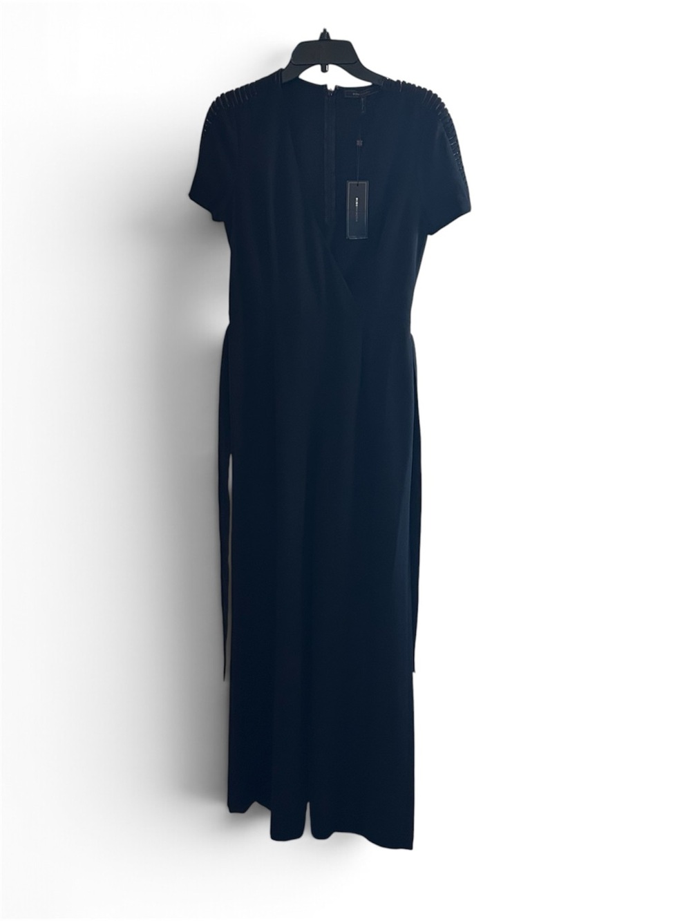 NWT BCBGMaxAzria Black Short-Sleeve jumpsuit Janae with Shoulder Detail Wide Leg